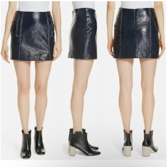 ba&sh Dresses & Skirts - Ba&sh Crinkle Patent Faux Leather Mini Pencil Skirt Dark Navy Blue Size L